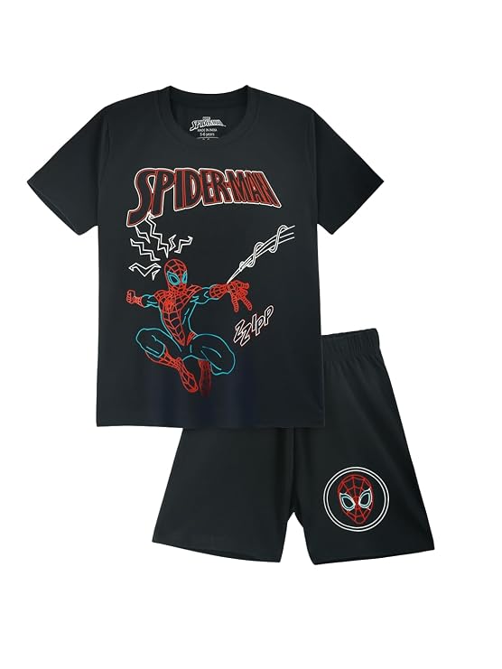 Nap Chief Kids Cotton Superhero Comic Print Co-Ord Set for Boys & Girls | Half Sleeve T-Shirt & Shorts Set | Soft Casual Summer Wear