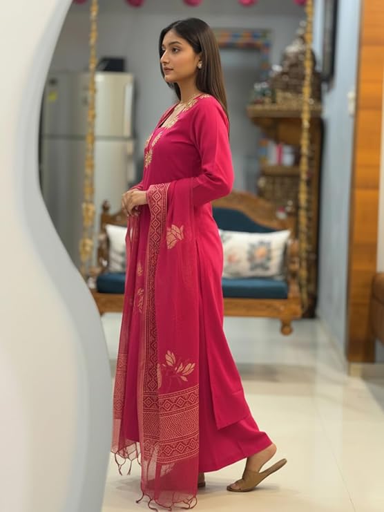 ANNI Designer Women's Rayon Viscose Straight fit Printed Embroidered Kurta with Pant & Dupatta | Ethnic Kurta Set for Women | Daily, Office & Festive Traditional - Image 2