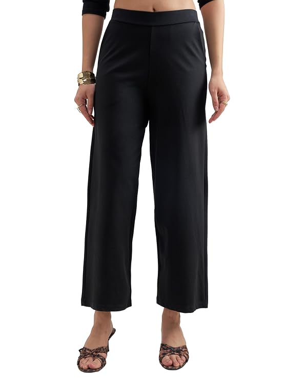 Tokyo Talkies Wide Leg Relaxed fit Cullotes |Ultra Soft, Elasticated, High Waist, Wrinkle Free Trousers |All Day Wear - Image 3