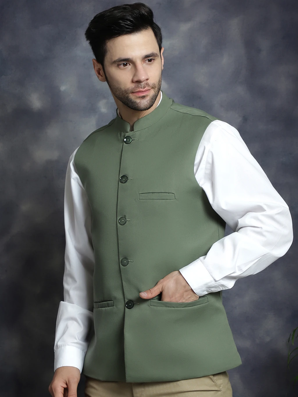 ANOUK Men Solid Nehru Jacket - Image 4