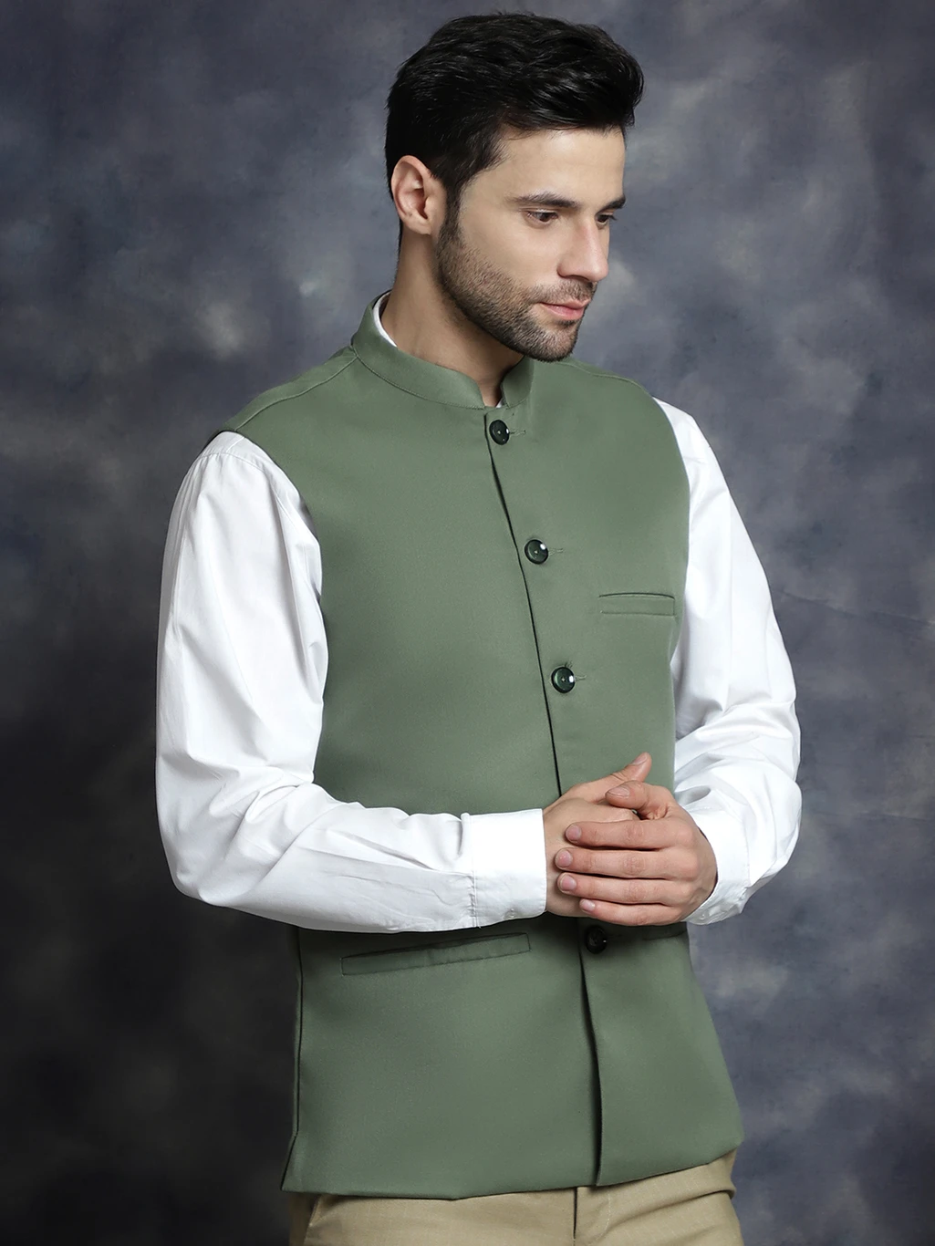ANOUK Men Solid Nehru Jacket - Image 3